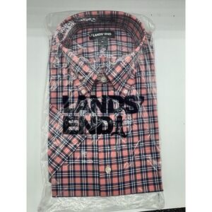 NWT Lands' End Men's Rose/Blue Traditional Fit Button Up Short Sleeve Size‎ M